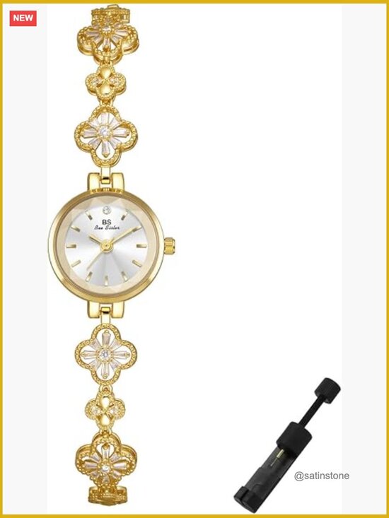 Gold Hollow Four Leaf Clover Bracelet Watch Quartz Wristwatch with Link Removal main image 6